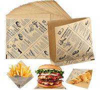 Alimenti 200 Carta Hamburger, Foglie di Carta per Gastronomia,Sacchetti di Hamburger, Borse da Sandwich,Borse per Snack,Carta Fritte Francese per Sandwich,Hamburger,Snack,Patatine Fritte (15x15,2cm)