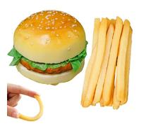 Alimenti in plastica, 1 set di alimenti da gioco realistici, plastica artificiale include hamburger, 10 pezzi di patatine fritte per decorazioni, oggetti di scena per giochi realistici, cucina
