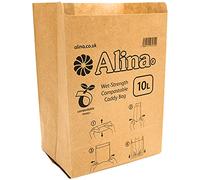 Alina Sacchetto per Cestino in Carta Compostabile/Rivestimento per Cestino per Rifiuti Alimentari/Sacco di Carta Biodegradabile da 10 Litri (Marrone)(100 Sacchi)