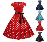 Alinie Rockabilly, abito da donna stile vintage anni '60, costume da carnevale con stampa a pois a maniche corte, abito da cocktail elegante con scollo a V, lunghezza al ginocchio, Nero , M