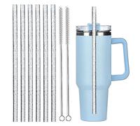 ALINK 6 cannucce di plastica riutilizzabili lucide lunghe 31 cm - per Stanley Adventure Travel Mug da 40 oz con 2 spazzole per la pulizia (colore chiaro)