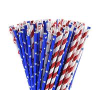 Alink Cannucce di carta biodegradabili rosse, bianche e blu, con stelle e strisce, per decorazioni a tema patriottico/baseball, giorno dell’indipendenza, festa di compleanno, vacanze