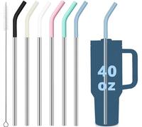 ALINK Cannucce di ricambio per bicchieri Stanley da 1,134 g, 6 cannucce dritte e lunghe, riutilizzabili, in acciaio inox, con 6 punte in silicone e 1 spazzola per la pulizia della cannuccia