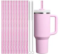 ALINK Confezione da 10 cannucce di ricambio rosa per bicchieri Stanley da 1134 g, 850,5 g, lunghe 30,5 cm, riutilizzabili, in plastica glitterata, per accessori Stanley Cup, brocca da mezzo gallone,