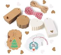 Alintor Gift Tags, 100 Pcs Kraft Paper Tags, Brown Tags with Cotton String, Xmas Gift Tags Labels for Wrapping Paper Roll Christmas Sacks Name Tags Wrapping DIY Craft Decoration
