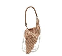 ALINUOYQ Borsa conchina intrecciata all'uncinetto grazioso Custine conchiglie boho clutch con manico in pelle perle in pelle estiva in spiaggia borse