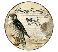 Alioyoit Targa in metallo con scritta "Happy Family" con simpatico gufo sarcastico, rotondo, vintage, in metallo, decorazione sarcastica, decorazione da parete per fienile, giardino, cortile, negozio