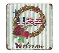 Alioyoit Targa in metallo patriottica per il 4° luglio, Giorno dell'Indipendenza, God Bless America, vintage, retrò, arte in metallo, decorazione da parete sarcastica, decorazione da parete per