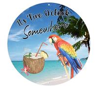 Alioyoit Targa rotonda in metallo con scritta "It's Five O'clock Somewhere Sumewhere", in metallo, stile retrò, divertente e nostalgico, ideale per cucina, portico, cucina, decorazione da parete