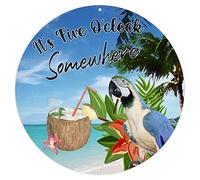 Alioyoit Targa rotonda in metallo con scritta "It's Five O'clock Somewhere Sumewhere", targa in metallo personalizzabile, perfetta per garage, bar, cortile, decorazioni da parete in metallo vintage