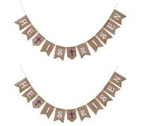 Alipis 2 decorazioni per la tavola pasquale He Is Risen, striscioni in iuta vintage, decorazione per la casa, decorazione per la casa, sala da pranzo, tavolo da pranzo, decorazione per la tavola da