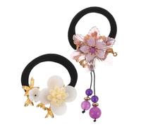 Alipis 2 Pezzi Elastic Hair Ponytail Holders in Vintage Chinese Style Thick Soft Fabric Bands With Flower Accent For Strong Hold And Comfortable Wear For Daily Use And Traditional Dress