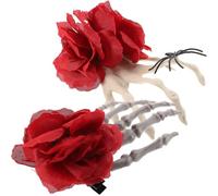 Alipis 2 Pezzi Fermagli per Chioma Mano Scheletro Rosa Rossa in Plastica e Tessuto, Accessori Halloween Leggeri e Facili da Indossare per Feste a Tema e Costume