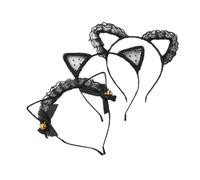 Alipis 3 pezzi Cerchietti Orecchie Gatto in Pizzo Fasce Capelli Donna per Feste e Cosplay Accessori Decorativi Magici per Capelli con Design Orecchie e Campanellini per Party e Uso