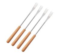 Alipis 4 pezzi Forchette da Fonduta in Acciaio Resistente con Manico in Legno Antiscottatura Forchettine Lunghe per Marshmallow Formaggio e Bbq Utensili Resistenti al Calore per Dessert
