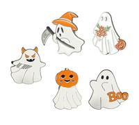 Alipis 5 Pezzi Spilla Halloween Teschio e Fantasma in Lega e Resina, Leggera e Pratica, Decorazione per Costume Party e Uso Quotidiano, Design Cartone Animato e Aspetto Divertente