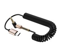 Alipis Adattatore Audio Digitale Type Jack 3,5mm, Cavo a Molla Nero | Rame e PVC, Struttura Flessibile Resistente, per Cuffie Cablate, Auto e Casa, Plug Angolare