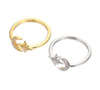 Alipis Anello Decorato Strass in Argento 925 Regolabile da Donna Confezione da 2 Pezzi Design a Stella e Luna Comodo da Indossare e Sicuro la Pelle