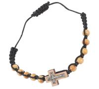 Alipis Bracciale Rosario in Legno e Lega con Ciondolo Croce Regolabile, Elegante e Semplice, Comodo da Indossare, Adatto come Regalo Unisex
