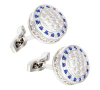 Alipis Cufflinks da Camicia Rotondi in Rame, Colore Argento Cristallo Blu, per Camicie e Abiti da Cerimonia, Accessorio Elegante da Uomo