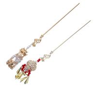 Alipis Fermacapelli Cinese con Cristalli e Perline, Stile Imperiale, Decorazione con Coniglietto e Simbolo di Prosperità, 2 Pz