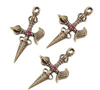 Alipis Kit Portachiavi 3 Pezzi Pestello Vajra in Ottone Resistente Antiruggine, Ciondolo a Croce Buddhista Per Decorazione Casa e Accessori Uomo, Artigianato Buddista Tantrico Da Collezione