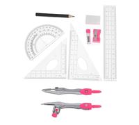 Alipis Matematica e Geometria per Studenti con Compasso Multifunzionale Goniometro Trasparente Righello e Dritto Kit Scuola Completo in Plastica e Lega Rosa
