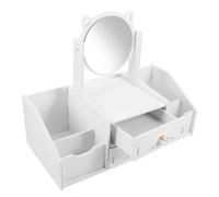 Alipis Organizer per Cosmetici da Scrivania con Specchio Rotondo Doppio, Organizer per Bagno in Legno e Vetro con Cassetti Multiuso, Porta Trucchi e Gioielli per Toeletta Elegante