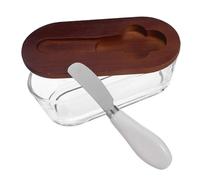 Alipis Porta Burro con Coperchio e Coltello: Contenitore Ermetico da 300ml per Formaggi e Conservazione in Vetro - Vassoio per Cucina e Alimenti Fatti in Casa