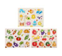 Alipis Puzzle Montessori in legno da 3 pezzi - Puzzle cognitivi con pioli per bambini piccoli, frutta, verdura, animali dell'oceano - Giochi di abbinamento per attività di sviluppo precoce per la