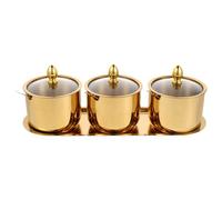 Alipis Set da 3 contenitori in acciaio inox con coperchio e vassoio - Zuccheriera, barattolo per sale, porta cubetti di zucchero, ideale per cucina e piano di lavoro