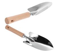 Alipis Set di 2 Pezzi Pala da Giardino in Acciaio Inossidabile Manico in Legno, Utensile Leggero per Mescolare Terreno e Concime, per Giardino e Coltivazione Piante