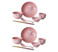 Alipis Stoviglie Giapponesi in Ceramica Rosa Kit Completo con Ciotole Piatti Cucchiai Bacchette e Bicchieri Elegante Servizio da Tavola per Casa e Regalo