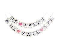 Alipis Striscione Decorativo He Asked She Said Yes per Feste Matrimonio Bunting Bianco Accessorio per Foto e Decorazione Cerimonie Cordino