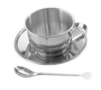 Alipis Tazzine Caffè Acciaio Inossidabile con Piattino e Cucchiaio Stile Europeo Vintage per Tè Latte e Bevande Calde Kit Completo per Uso Quotidiano e Regalo