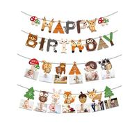Ali's Creationz Set di striscioni per decorazioni di compleanno nel bosco, per il primo compleanno, per foto e buon compleanno, appendino per foto Safari Jungle Animal Wild One Banner