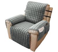 Alishomtll Rivestimento per braccioli per poltrona relax, 1 posto, antiscivolo, antigraffio, con 2 tasche e 2 cinghie, 53 x 190 cm, grigio scuro