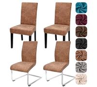 Alishomtll Set di 4 coprisedia in pelle semi sintetica, elasticizzati, colore cachi