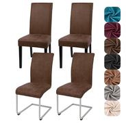 Alishomtll Set di 4 coprisedia in pelle semi sintetica, elasticizzati, marrone