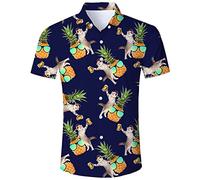 ALISISTER Camicia Hawaiana Uomo a Maniche Corte Ananas Gatto Stampa Tropicale Hawaii Luau Casual retrò con Logo Aloha da Spiaggia XL