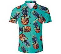 ALISISTER Camicia Hawaiana Uomo Camicia a Maniche Corte Ananas Stampa Tropicale Hawaii Luau Camicia Casual retrò con Logo Aloha Camicia da Spiaggia M