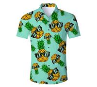 ALISISTER Camicia Hawaiana Uomo Camicie a Maniche Corte Stampate Ananas 3D Camicia Abbottonata Tropicale Camicie da Spiaggia Aloha XL