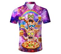 ALISISTER Camicia Hawaiana Uomo Fenicotteri 3D Palma Albero Stampata Maniche Corte Hawaiian Shirt Estate Aloha Partito retrò Camicia Uomo Slim Fit XXL