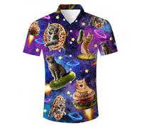 ALISISTER Camicia Hawaii da Uomo, Camicia Button Down, Camicia Hawaii a Maniche Corte per Adulti, 3D Gatto Divertente, Camicia Aloha Casual per la Spiaggia, Taglia XXL