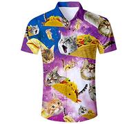 ALISISTER Camicia Hawaiiana Uomo Tropicale 3D Pizza Cat Vacanza Luau Camicie Camicetta abbottonata Aloha T-Shirt Manica Corta Summer Party Suit XXL