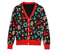 ALISISTER Cardigan Festivo da Donna con Stampa di omino di Pan di Zenzero Maglione a Maniche Lunghe per Il Periodo Natalizio M
