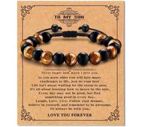 Alissl Braccialetto con occhio di tigre per ragazzi, doppia protezione, con pietra naturale da 8 mm, realizzato a mano, regolabile, regalo portafortuna per figlio, nipote, fratello, 6-10In, Pietra