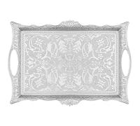 Alisveristime Vassoio ottomano in zama turca con motivi tradizionali, ideale per caffè e tè, vassoio per sei persone (36,8 x 25 cm) (argento)