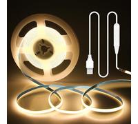 ALITOVE Striscia LED COB USB 3 m, dimmerabile, 5 mm, larghezza 5 V, luce bianca calda, 3000 K, 1200 LED, autoadesiva, con interruttore per camera da letto, TV, retroilluminazione, decorazione da