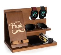 AliveByte Festa del Papa Idee Regalo Uomo Docking Station in Legno per Smartphone Supporto Portafoglio Supporto Orologio Regalo Papa Compleanno,Regalo Anniversario per Papa Regalo Festa del papà